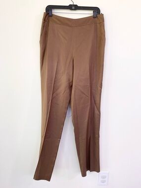 Talbots 100% Silk Caramel Tan Brown Trousers Pants Sz 12L Long Classic Vintage